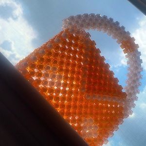 Orange and white Beaded purse, orange and white beaded clutch